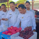 TINJAU PASAR MURAH- Kadis Pangan Provinsi Tengah Iskandar Nongtji bersama Bupati Sigi Irwan Lapatta meninggal stand pasar murah di Lapangan Kotapulu, Dolo, Selasa(4/10/2023).Foto : Istimewah