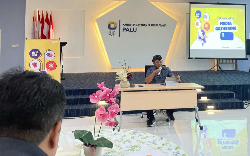 Kepala KPP Pratama Palu, Bangun Nur Cahya Kurniawan di acara Media Gathering Selasa (06/02/2024),di Aula KPP Pratama Palu