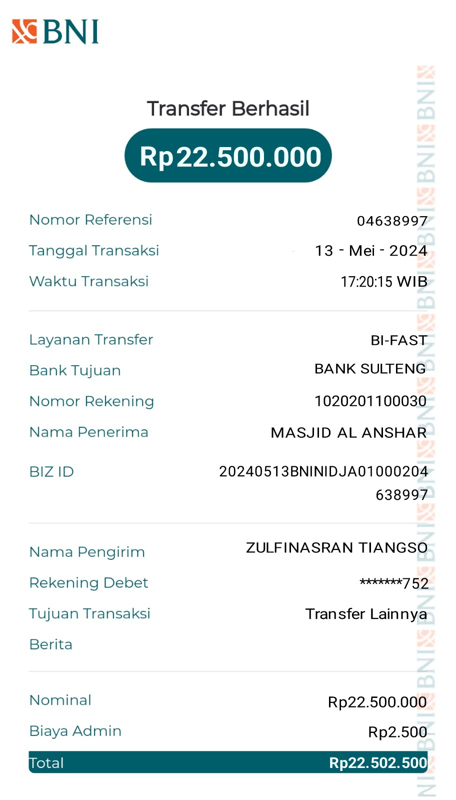 Bukti transfer hasil penipuan